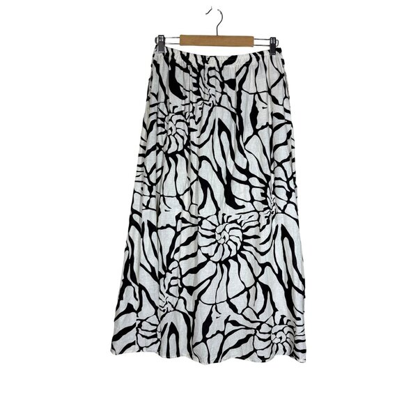 Rachel Zoe Printed Elastic Waist Pull On Midi Skirt Womens Sz M Linen Resortwear - Picture 5 of 5